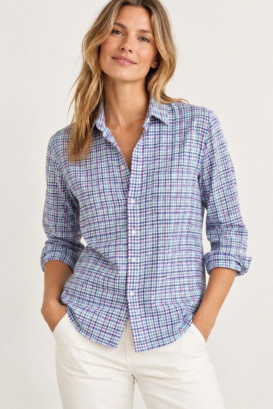 Frank & Eileen Barry Check Plaid Button Up Shirt Blue Size XL